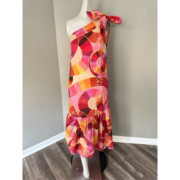 FARM RIO Patch Twirl One-Shoulder Midi Dress Small $195 - Picture 3 of 7